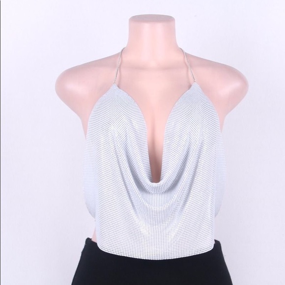 Tops - Backless Sequined Top White